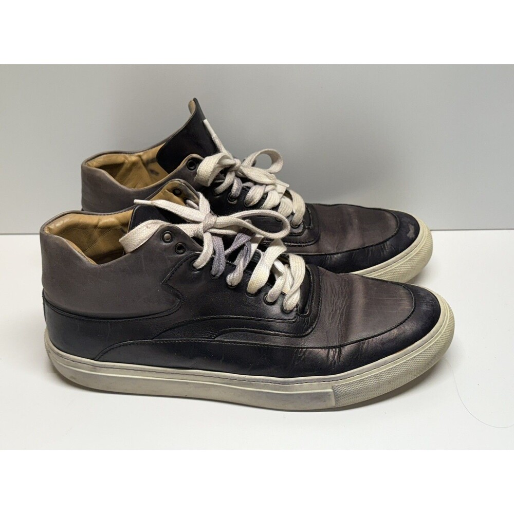 Ace Marks Mens 8 Gray Black Leather Sneakers High-Top Casual Shoes